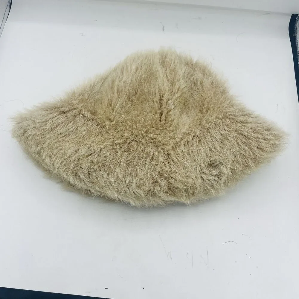BETMAR New York Women’s Beige Bucket Hat Soft Winter Angora Rabbit Hair